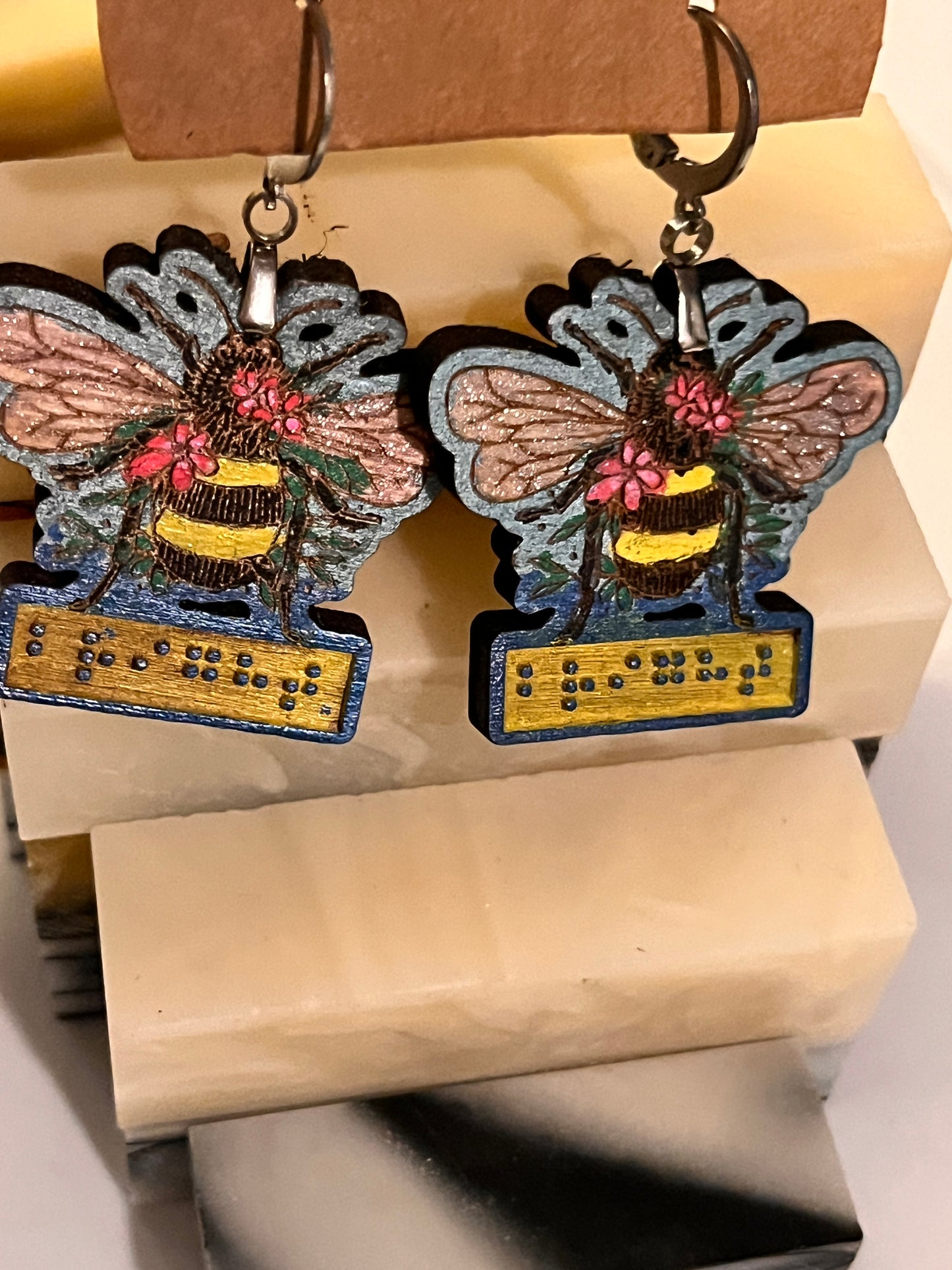 Bee “beautiful” Braille earrings