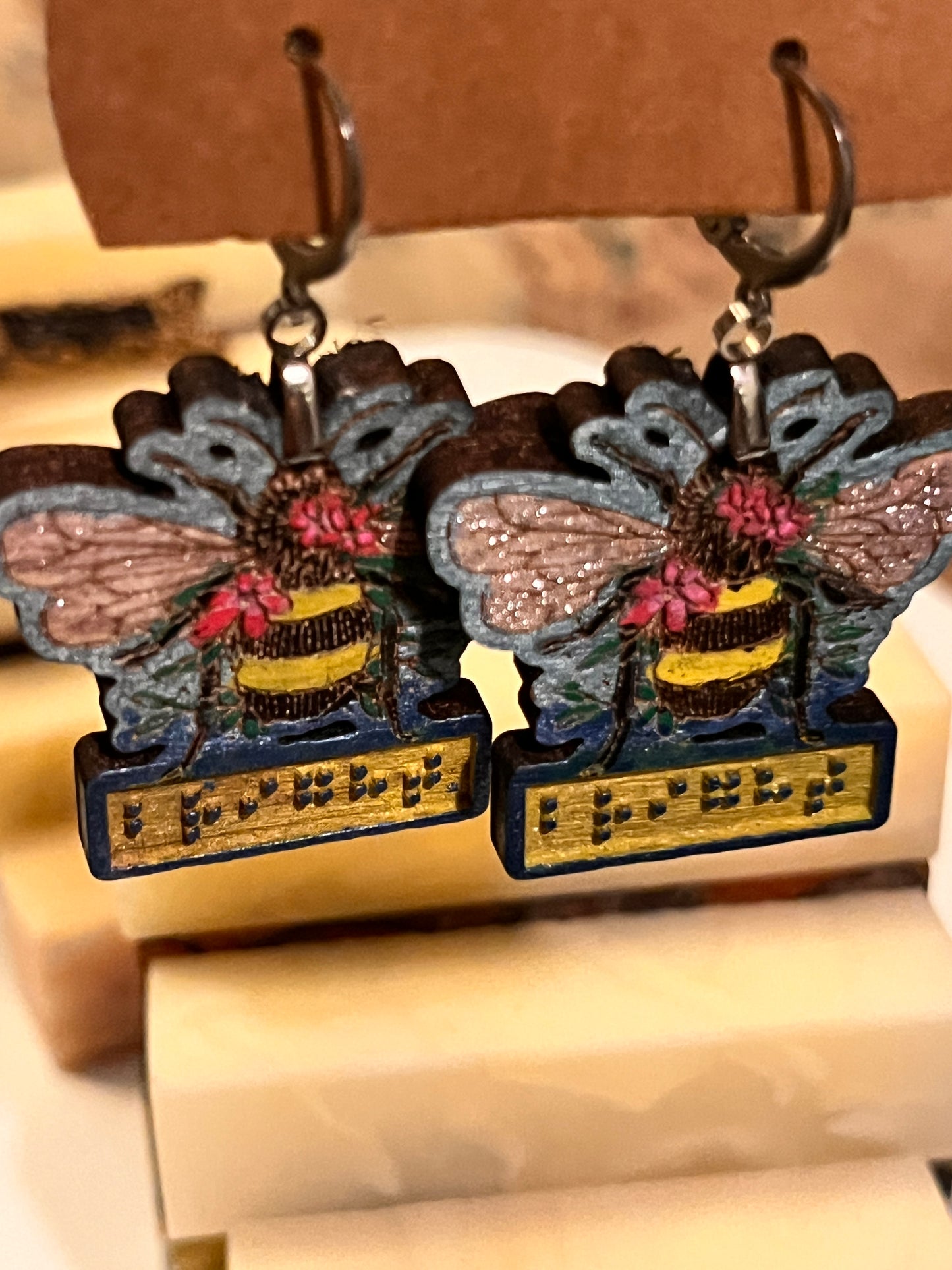 Bee “beautiful” Braille earrings